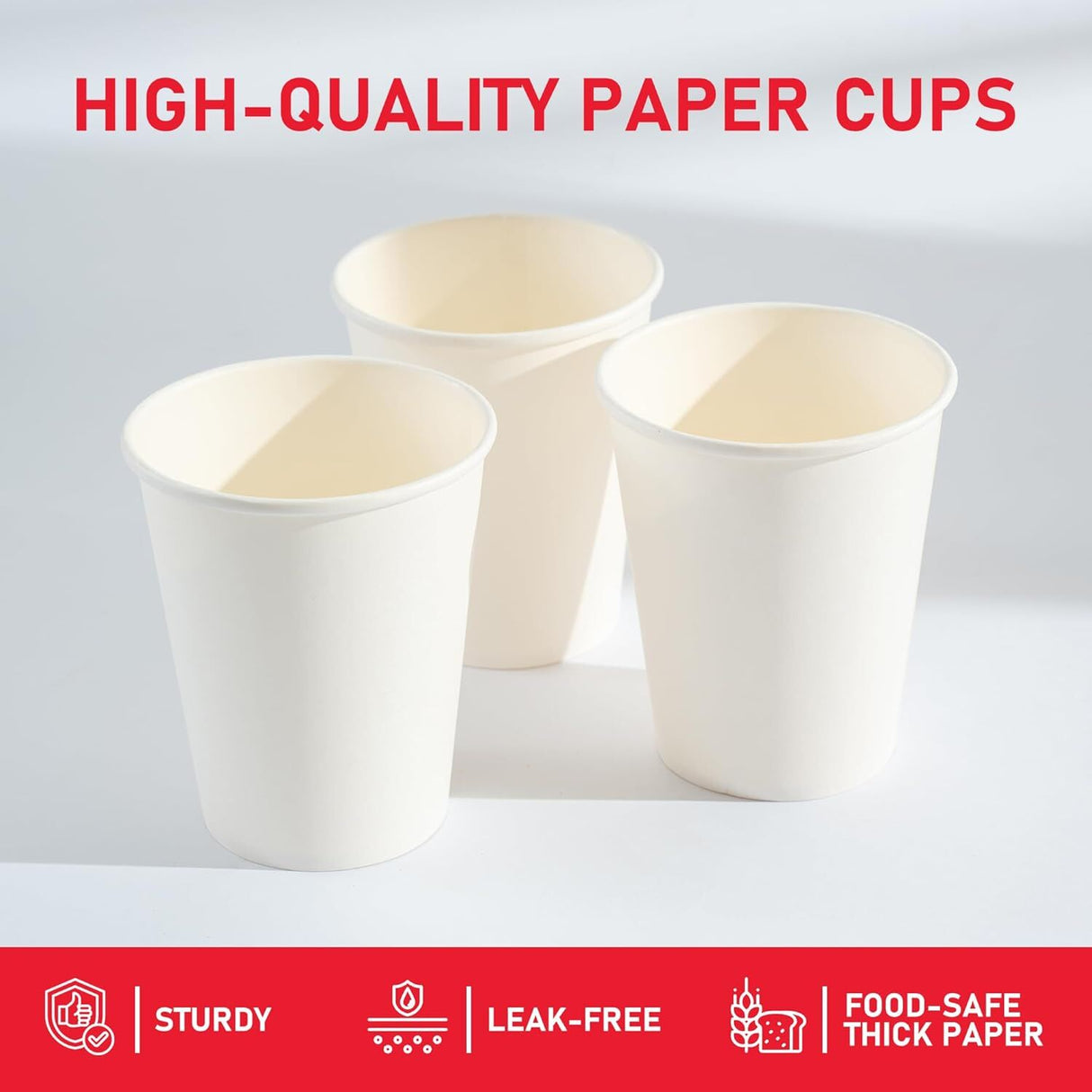 1000x 12oz White Paper Disposable Coffee Cups for Takeaway (Bulk)