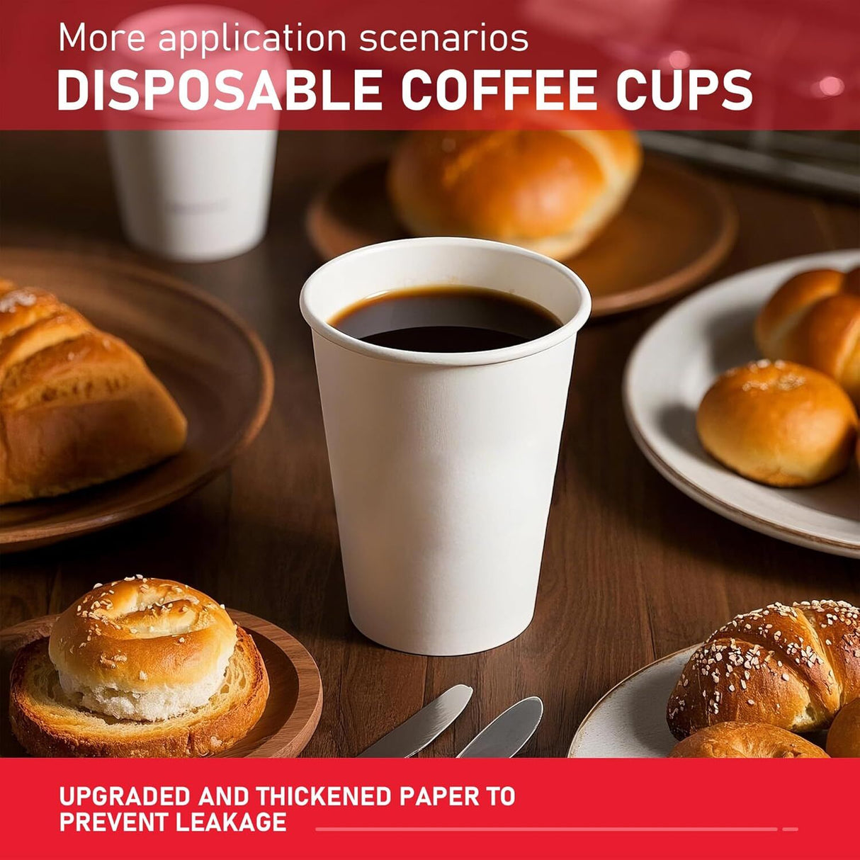 1000x 12oz White Paper Disposable Coffee Cups for Takeaway (Bulk)