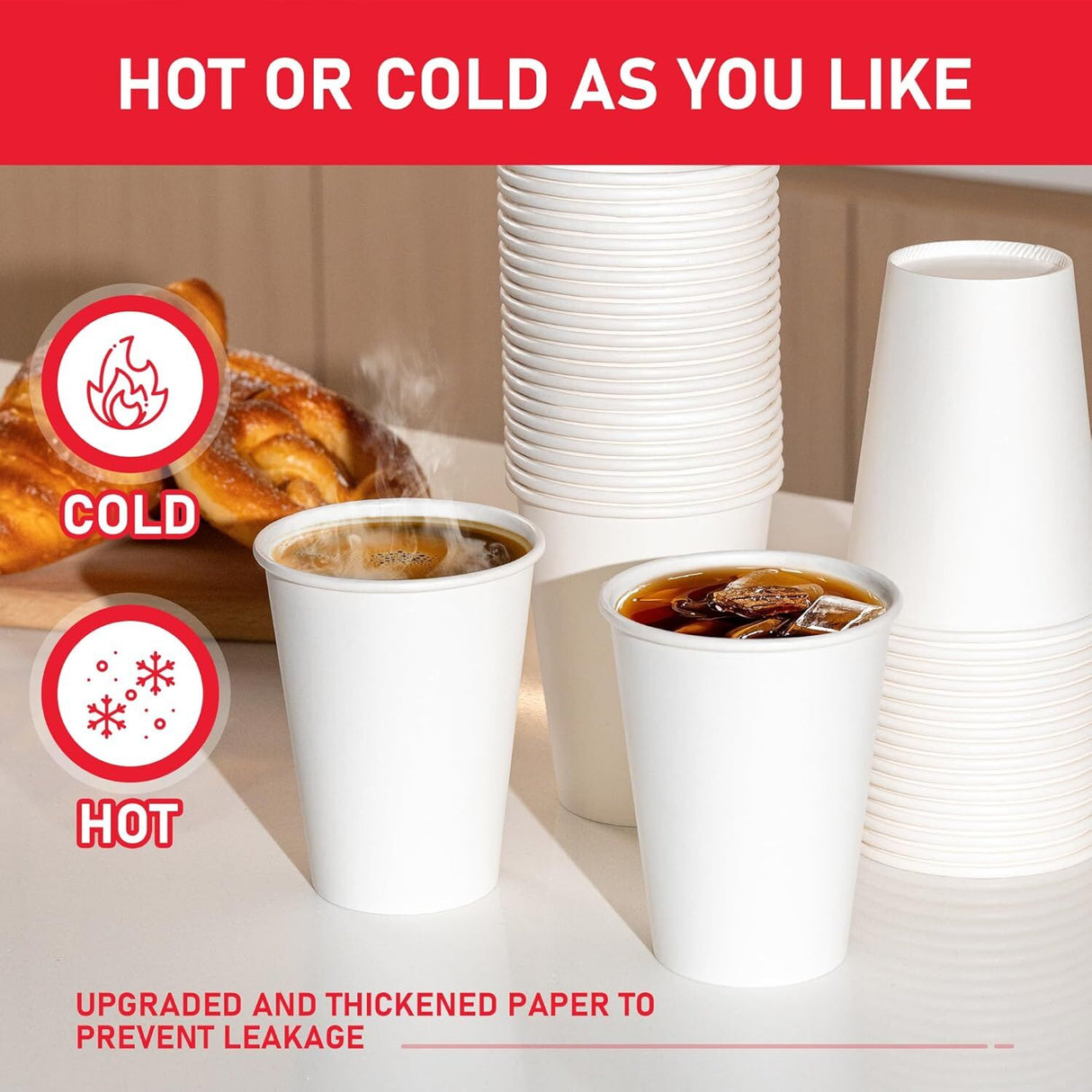 1000x 12oz White Paper Disposable Coffee Cups for Takeaway (Bulk)