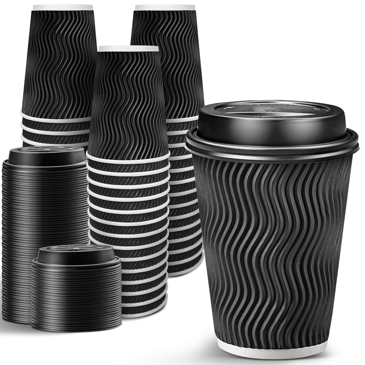 360x 12oz Triple Wall Paper Disposable Coffee Cups w/Lids for Takeaway (Bulk)