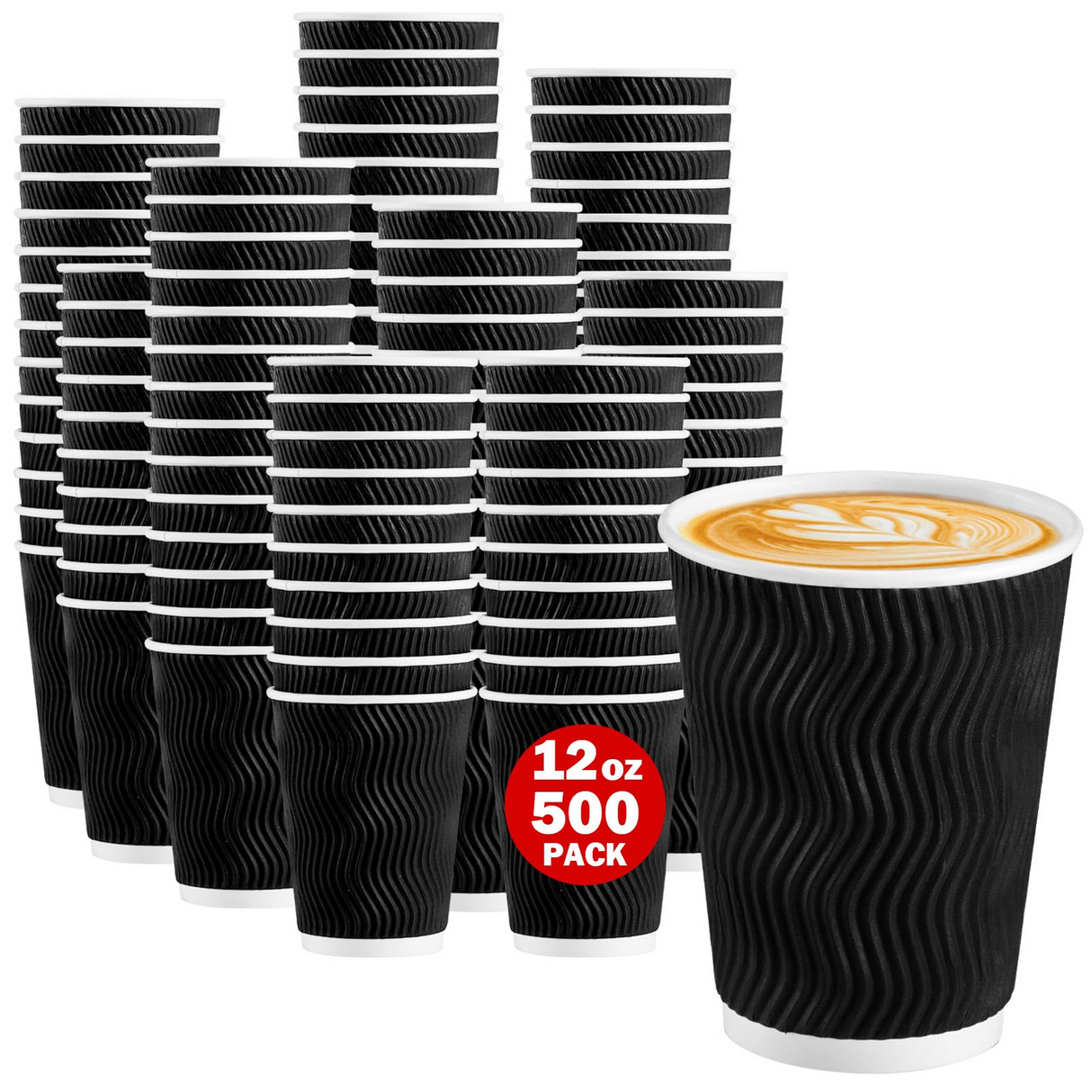 500x 12oz Triple Wall Paper Disposable Coffee Cups for Takeaway (Bulk)