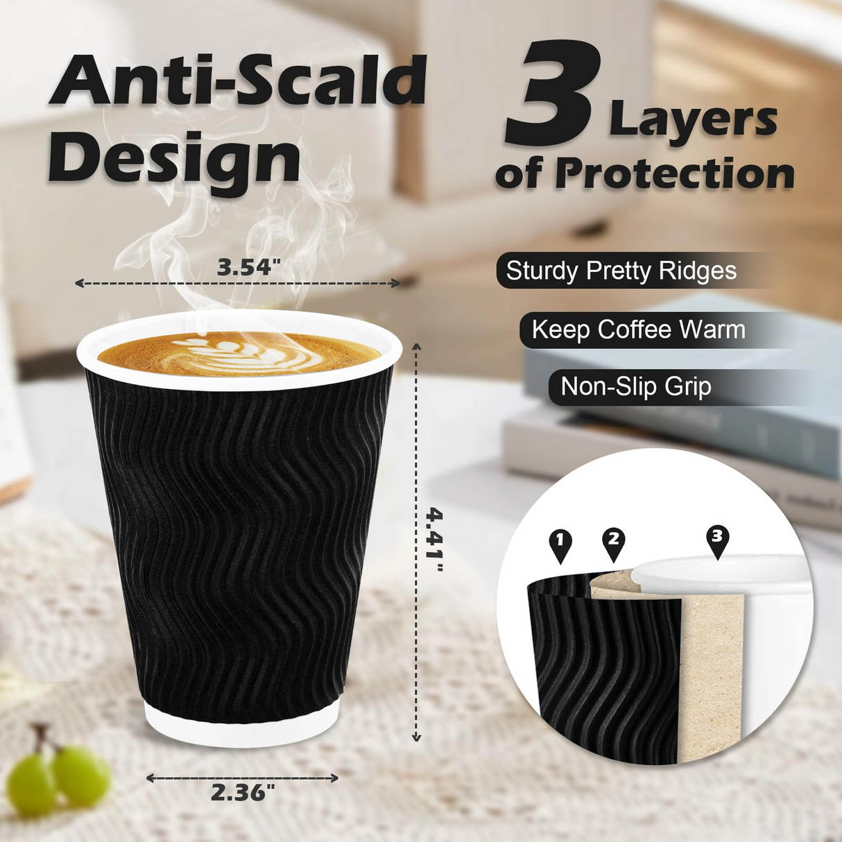 500x 12oz Triple Wall Paper Disposable Coffee Cups for Takeaway (Bulk)