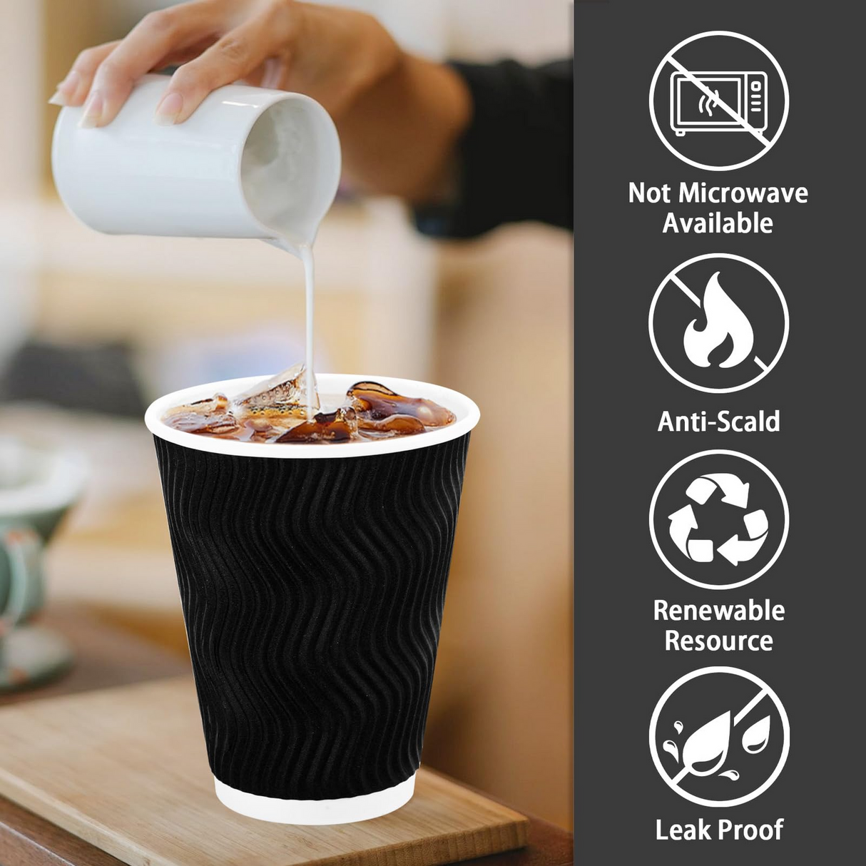 500x 12oz Triple Wall Paper Disposable Coffee Cups for Takeaway (Bulk)