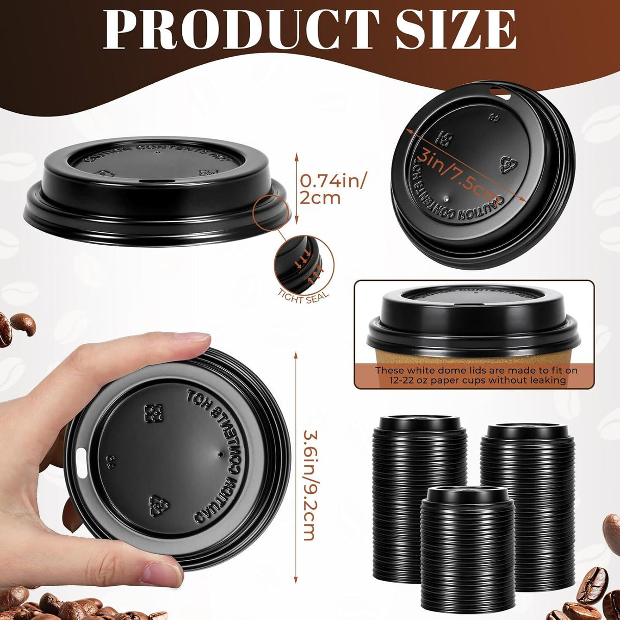 1000x 90mm Plastic Coffee Cup Lids for 12oz/16oz Cups - Black (Bulk)