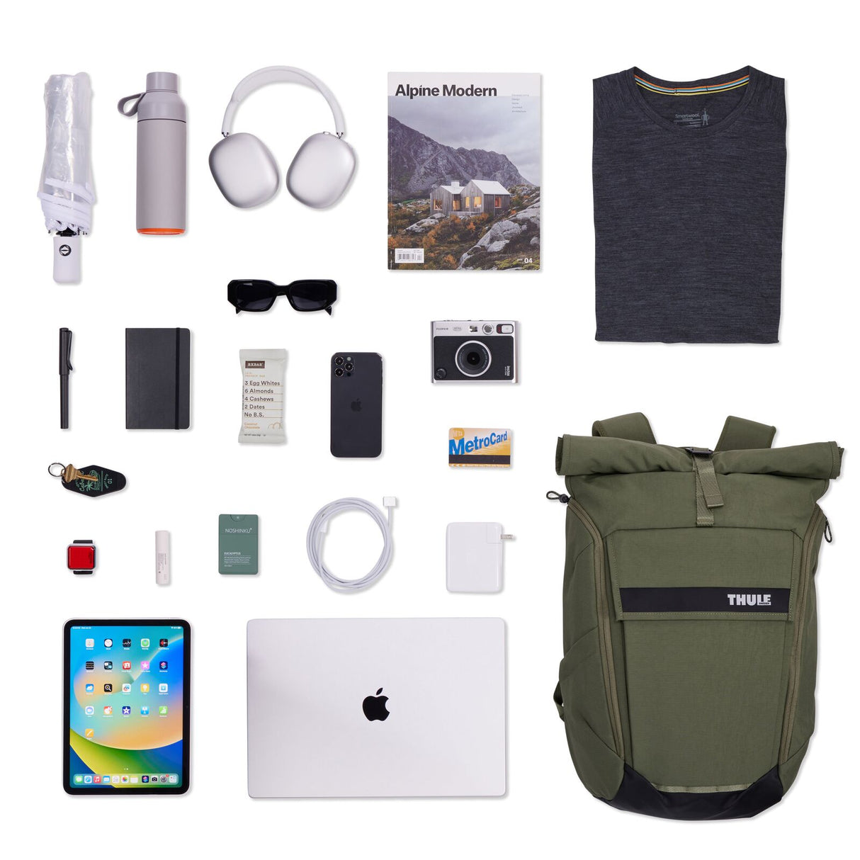 THULE Paramount 24L Rolltop Backpack Bag w/ 16" Laptop Padded Compartment in Olive Green