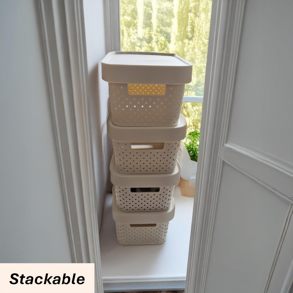 24x 5L Premium Plastic Storage Basket Container Box w/ Lid Bulk (26.5*18*12.5cm)