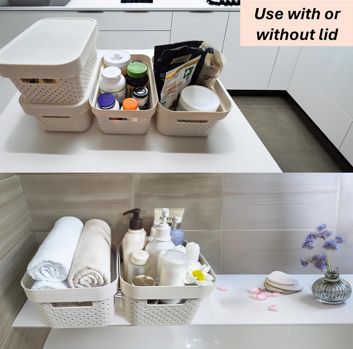 24x 5L Premium Plastic Storage Basket Container Box w/ Lid Bulk (26.5*18*12.5cm)