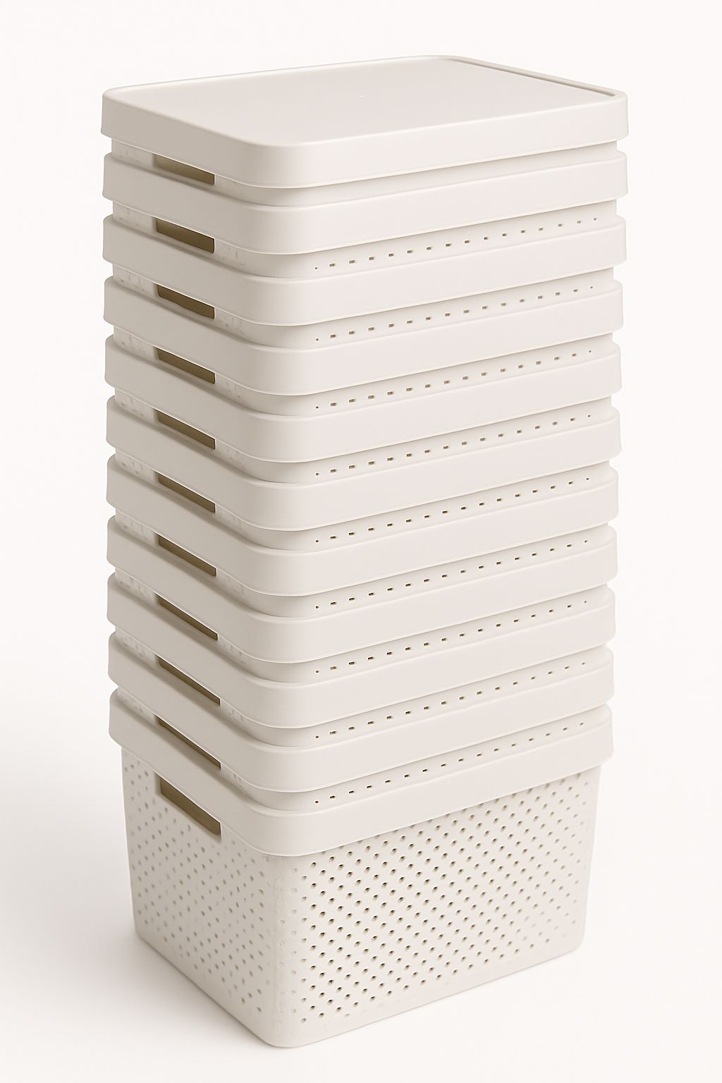 12x 17L Premium Plastic Stackable Storage Box Containers w/ Lid Dot Pattern in White