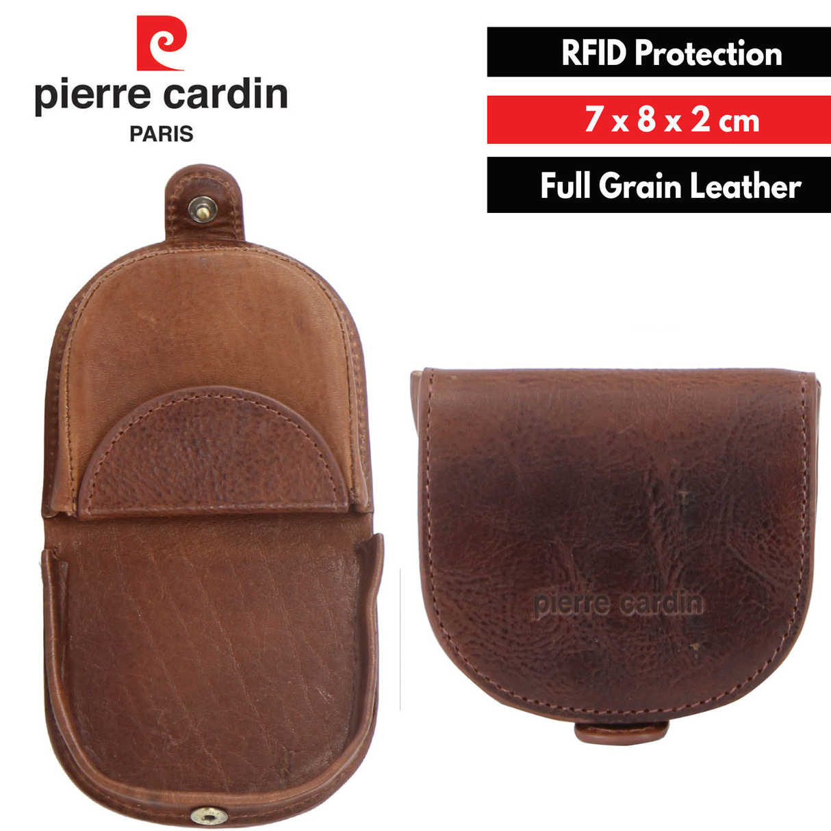Pierre Cardin Mens Italian Leather Coin Purse Genuine Wallet - Cognac (RFID Protection)