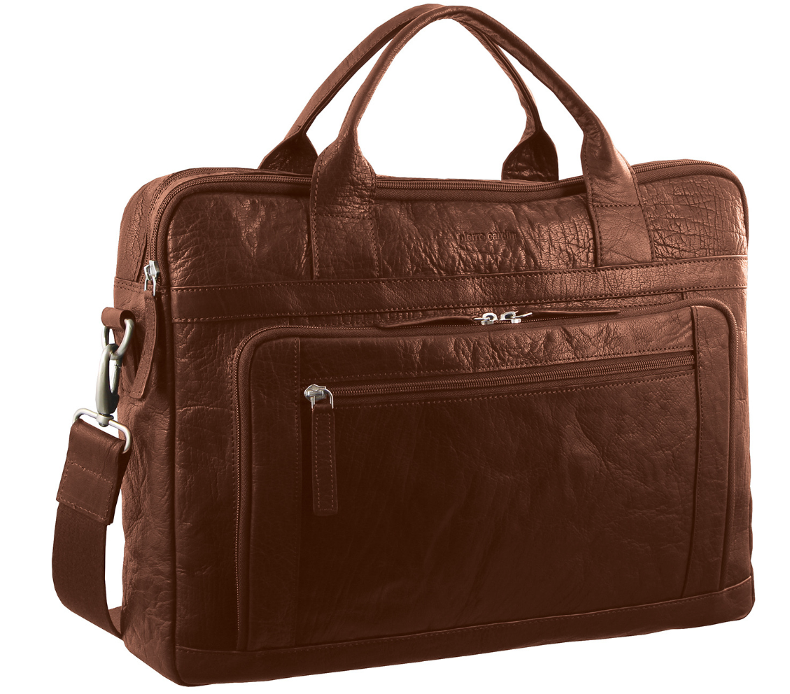 Pierre Cardin Italian Leather Business 15" Laptop Bag Briefcase Messenger Bag - Chestnut