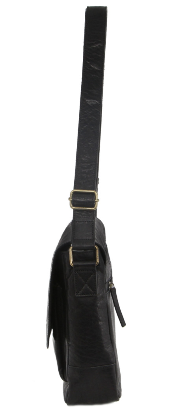 Pierre Cardin Genuine Leather 13" Laptop Computer Messenger Sling Bag Travel Business - Black