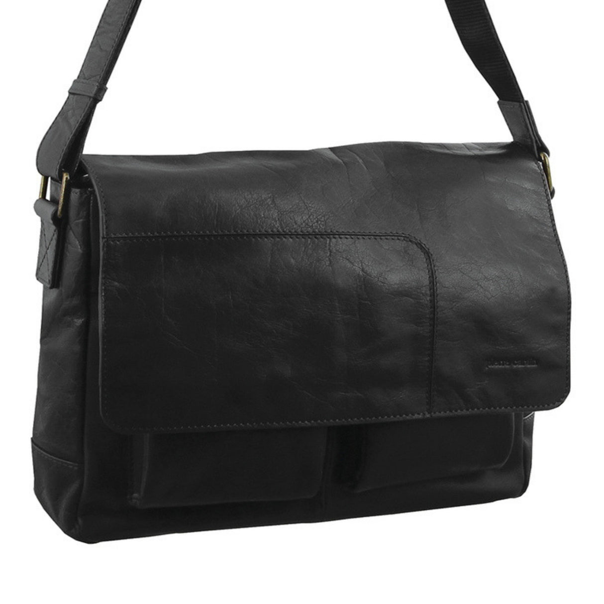 Pierre Cardin Genuine Leather 13" Laptop Computer Messenger Sling Bag Travel Business - Black