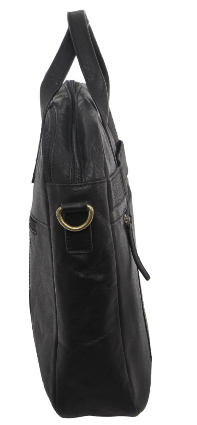 Pierre Cardin Rustic Leather 15" Laptop Computer Work Messenger Bag Travel Business - Black