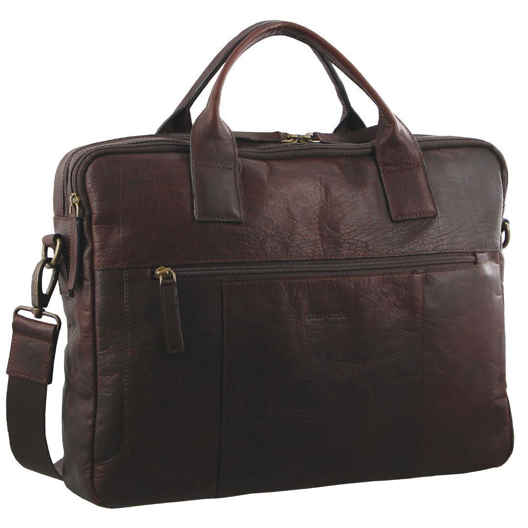 Pierre Cardin Rustic Leather 15" Laptop Computer Work Messenger Bag Travel Business - Chestnut