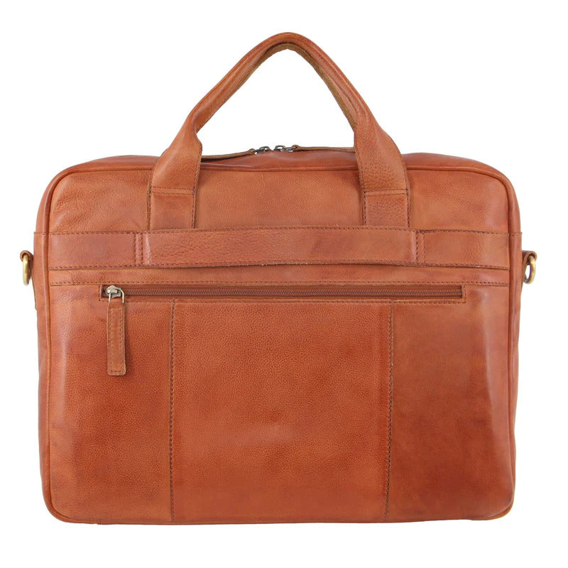 Pierre Cardin Mens Rustic Leather 15" Laptop Messenger Bag - Cognac