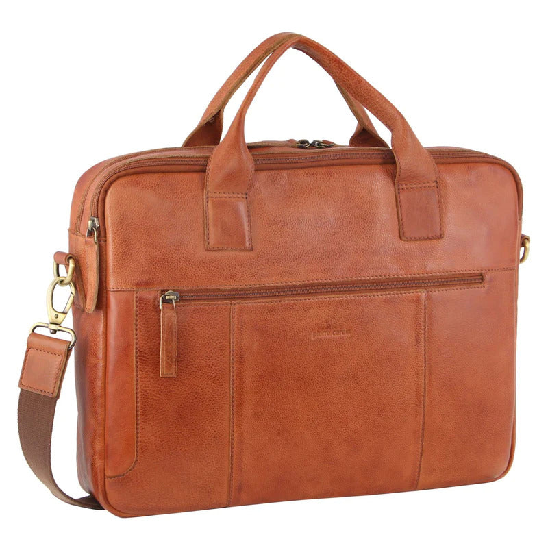 Pierre Cardin Mens Rustic Leather 15" Laptop Messenger Bag - Cognac