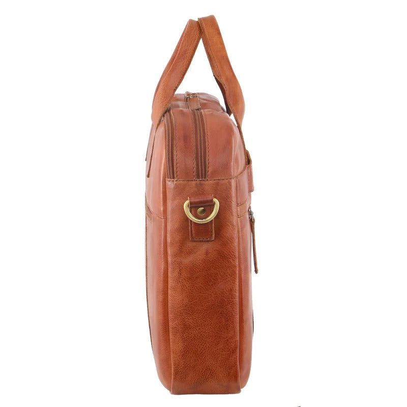 Pierre Cardin Mens Rustic Leather 15" Laptop Messenger Bag - Cognac