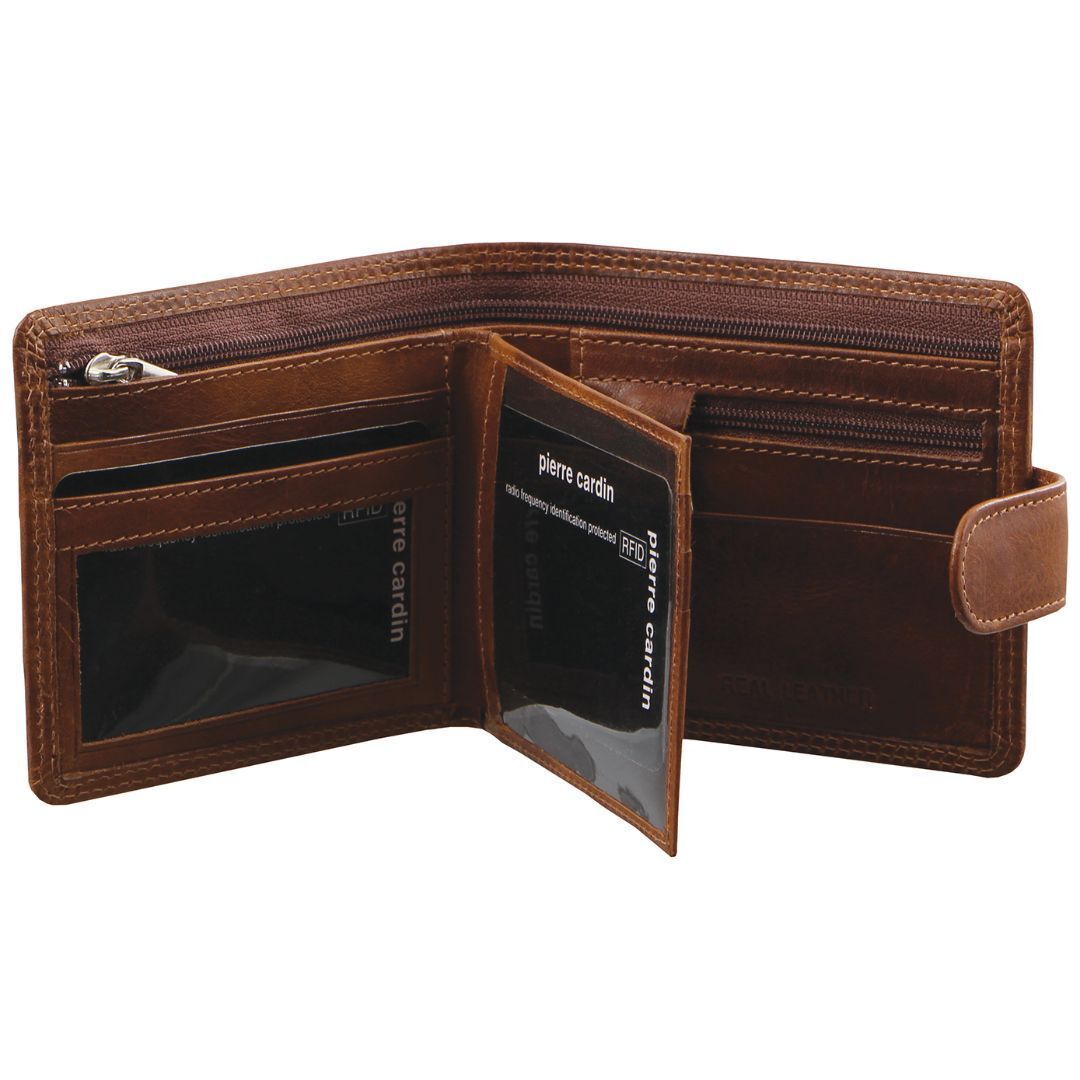 Pierre Cardin Men's Soft Rustic Leather with Buckle RFID Protected Wallet - Cognac