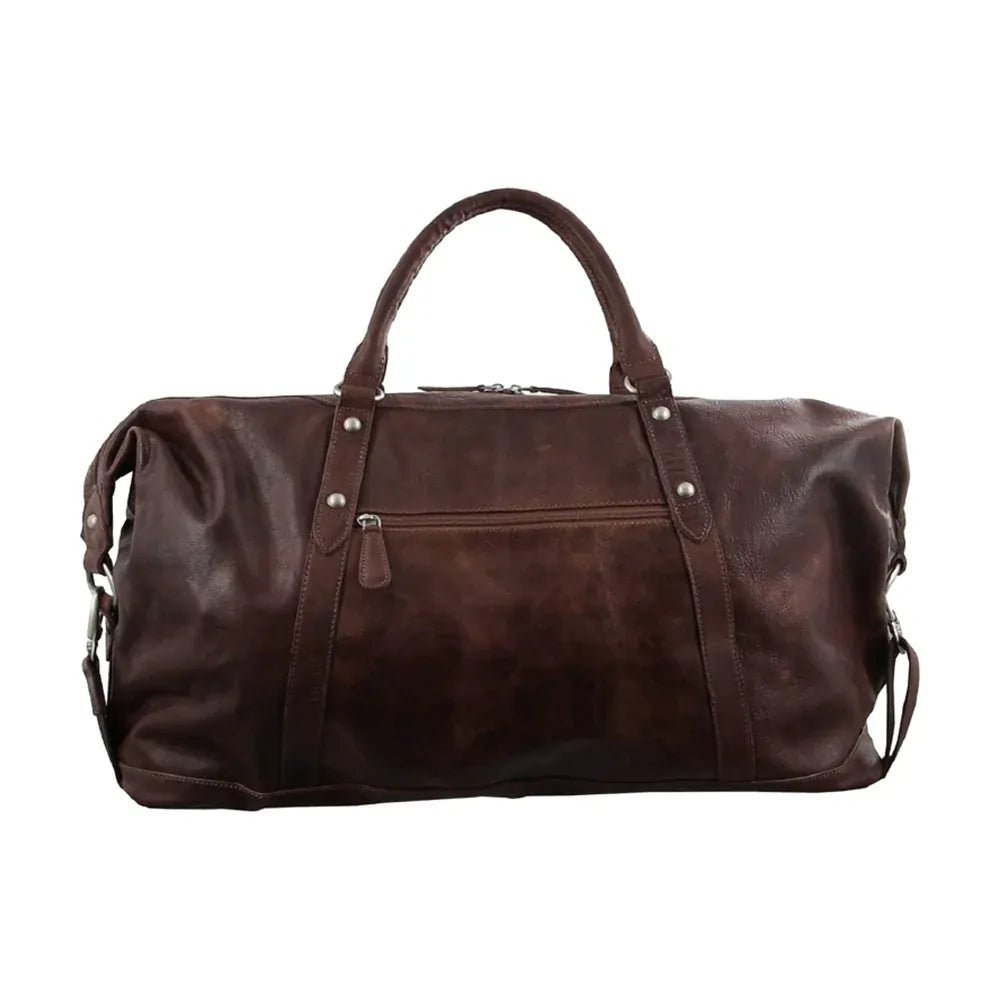Pierre Cardin Rustic Leather Travel Business Trip Bag Overnight - Chocolate