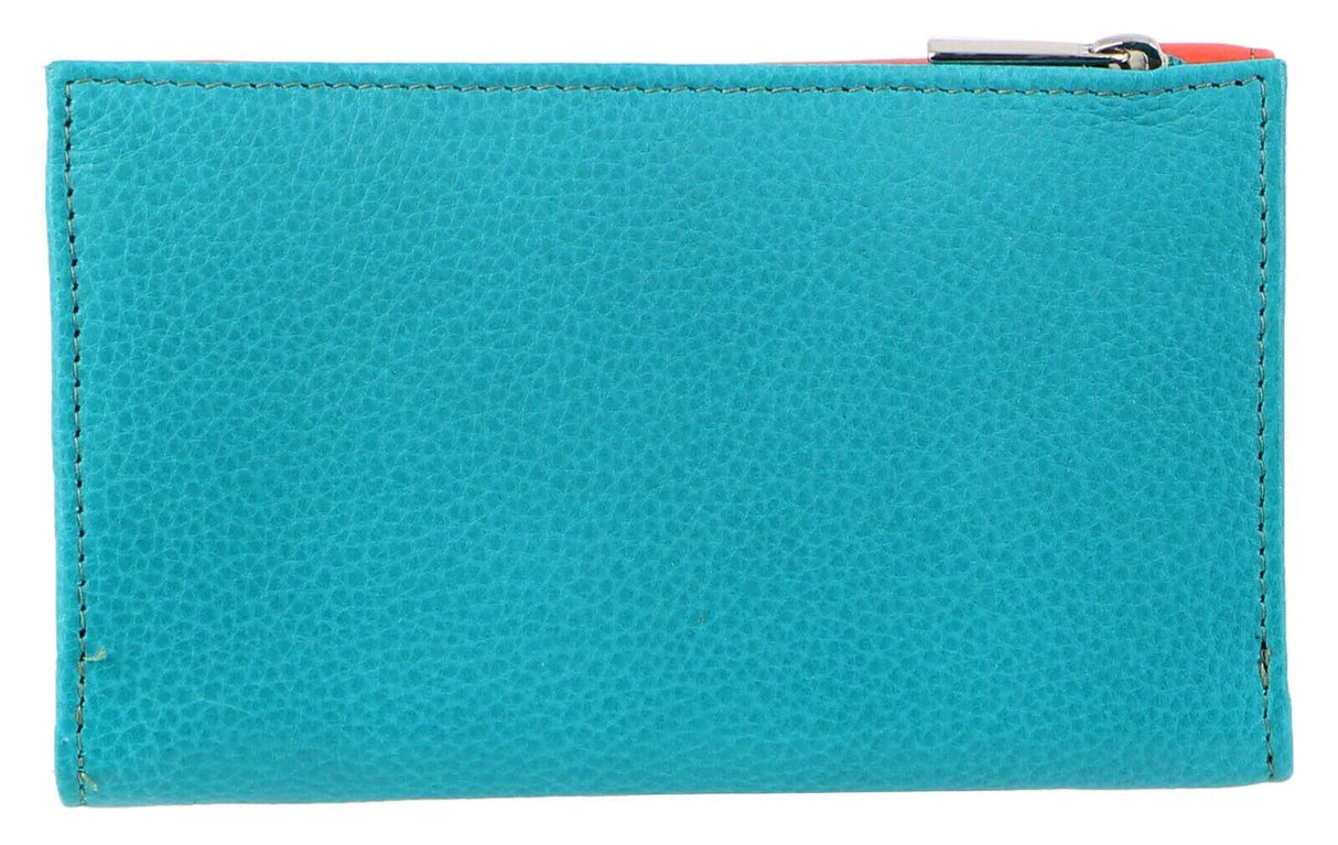 Pierre Cardin Italian Genuine Leather Ladies Trifold Wallet- Orange/Turquoise