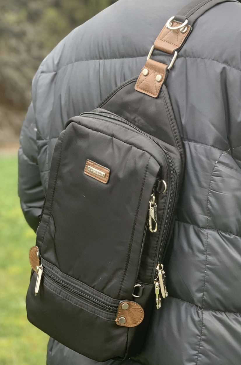 Pierre Cardin Anti-Theft 2-Tone Cross Body Nylon Sling Bag - Black