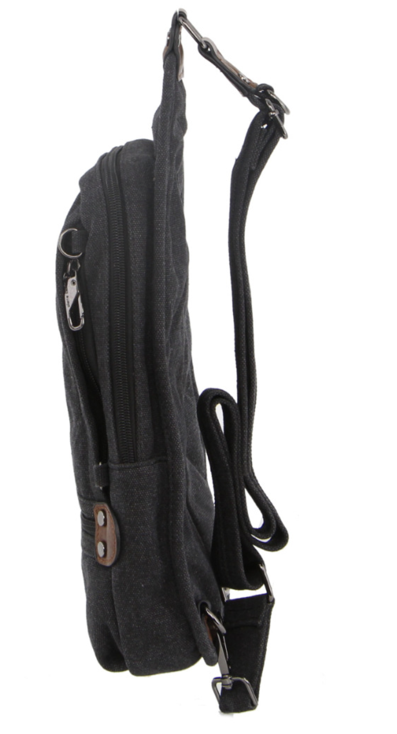 Pierre Cardin Canvas Cross Body Bag Travel Shoulder Sling - Black