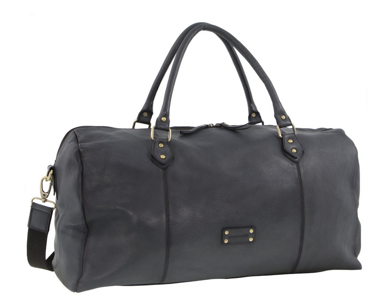 Pierre Cardin Smooth Leather Overnight Bag Luggage Weekend Duffle - Black