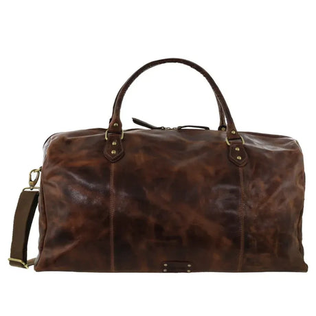 Pierre Cardin Smooth Leather Overnight Bag Luggage Weekend Duffle - Dark Cognac