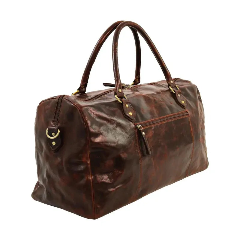 Pierre Cardin Smooth Leather Overnight Bag Luggage Weekend Duffle - Dark Cognac