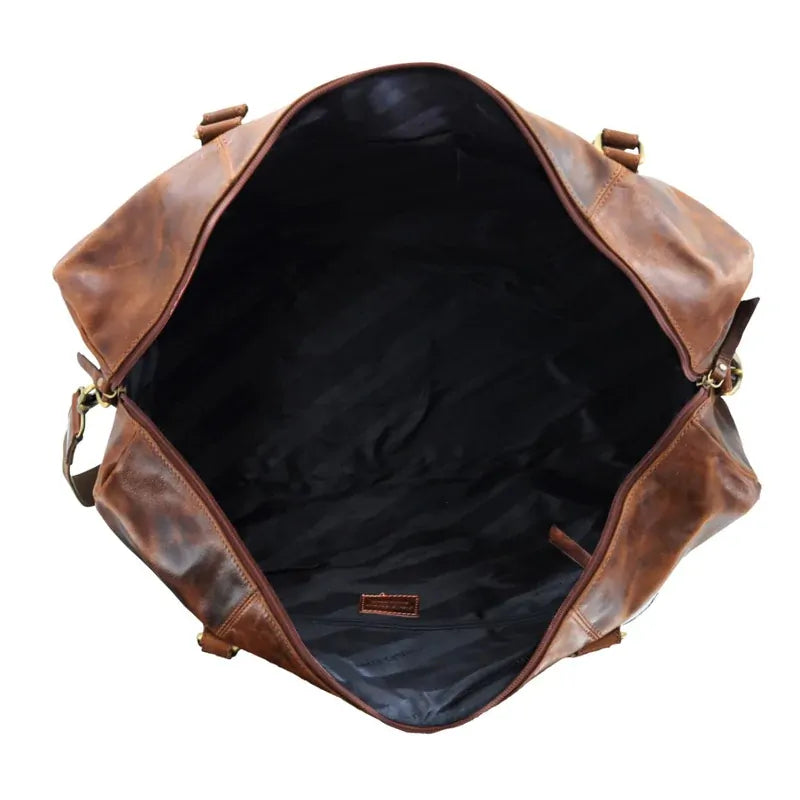 Pierre Cardin Smooth Leather Overnight Bag Luggage Weekend Duffle - Dark Cognac