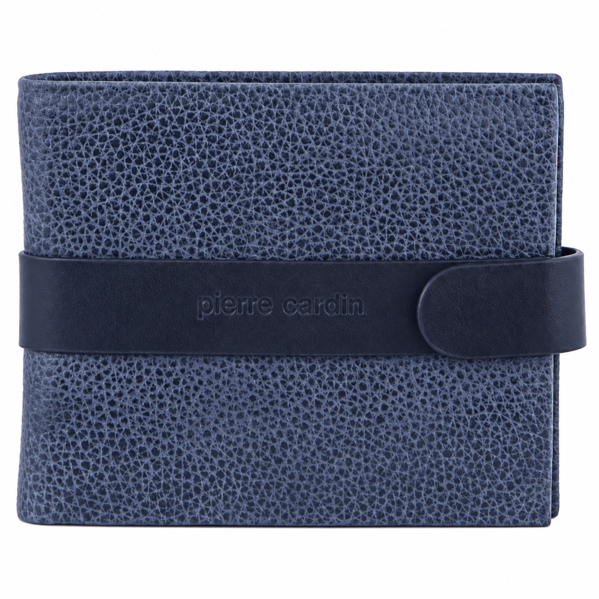 Pierre Cardin Mens RFID Woven-Embossed Leather Tab Wallet - Navy