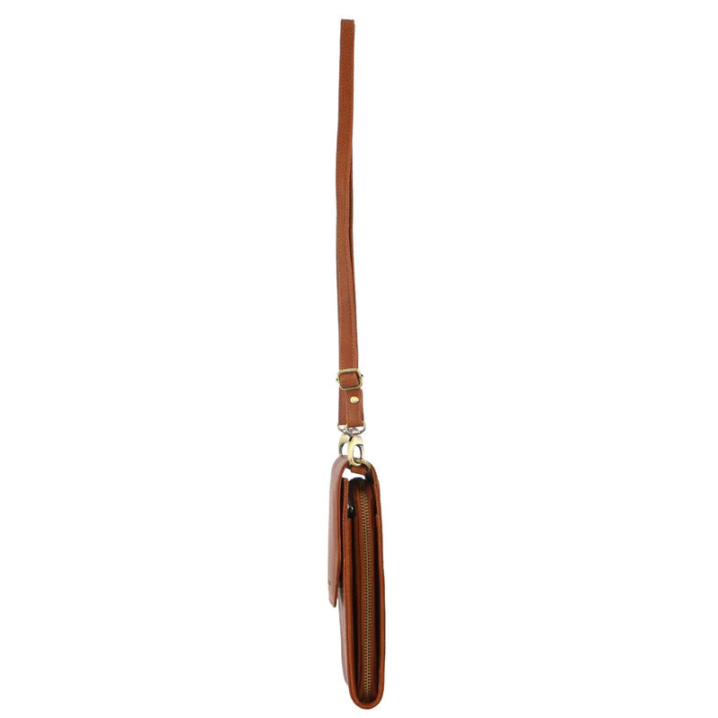 Pierre Cardin Ladies Leather Cross Body Bag/Wallet Bag/Clutch Wallet Large Flap - Cognac