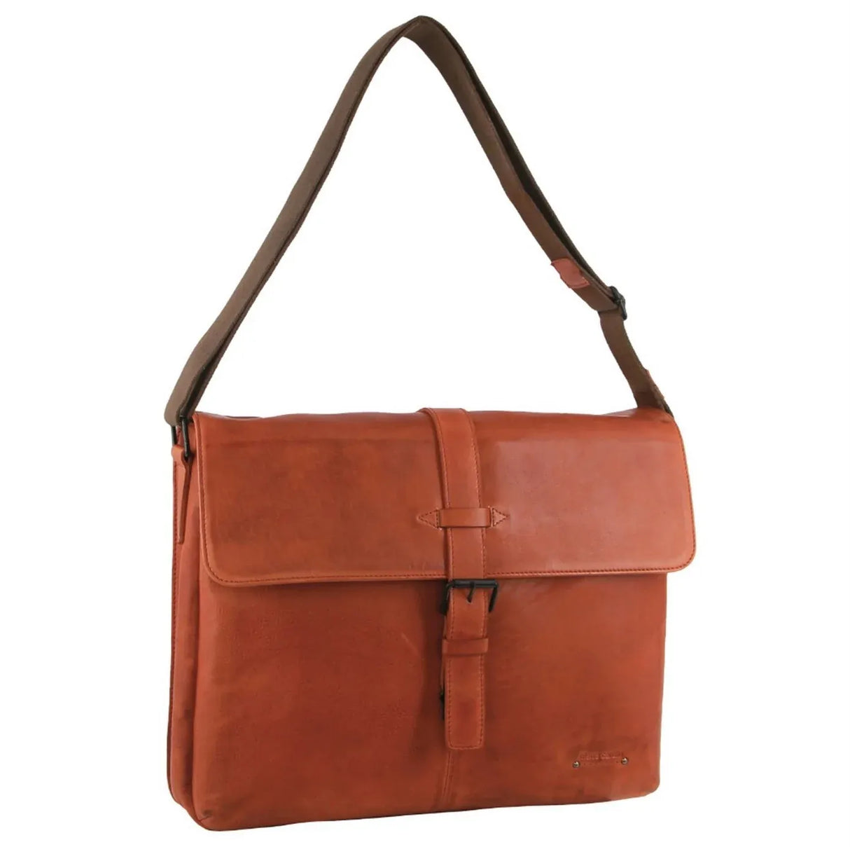 Pierre Cardin Italian Leather Flap-Over Laptop Computer Bag in Cognac