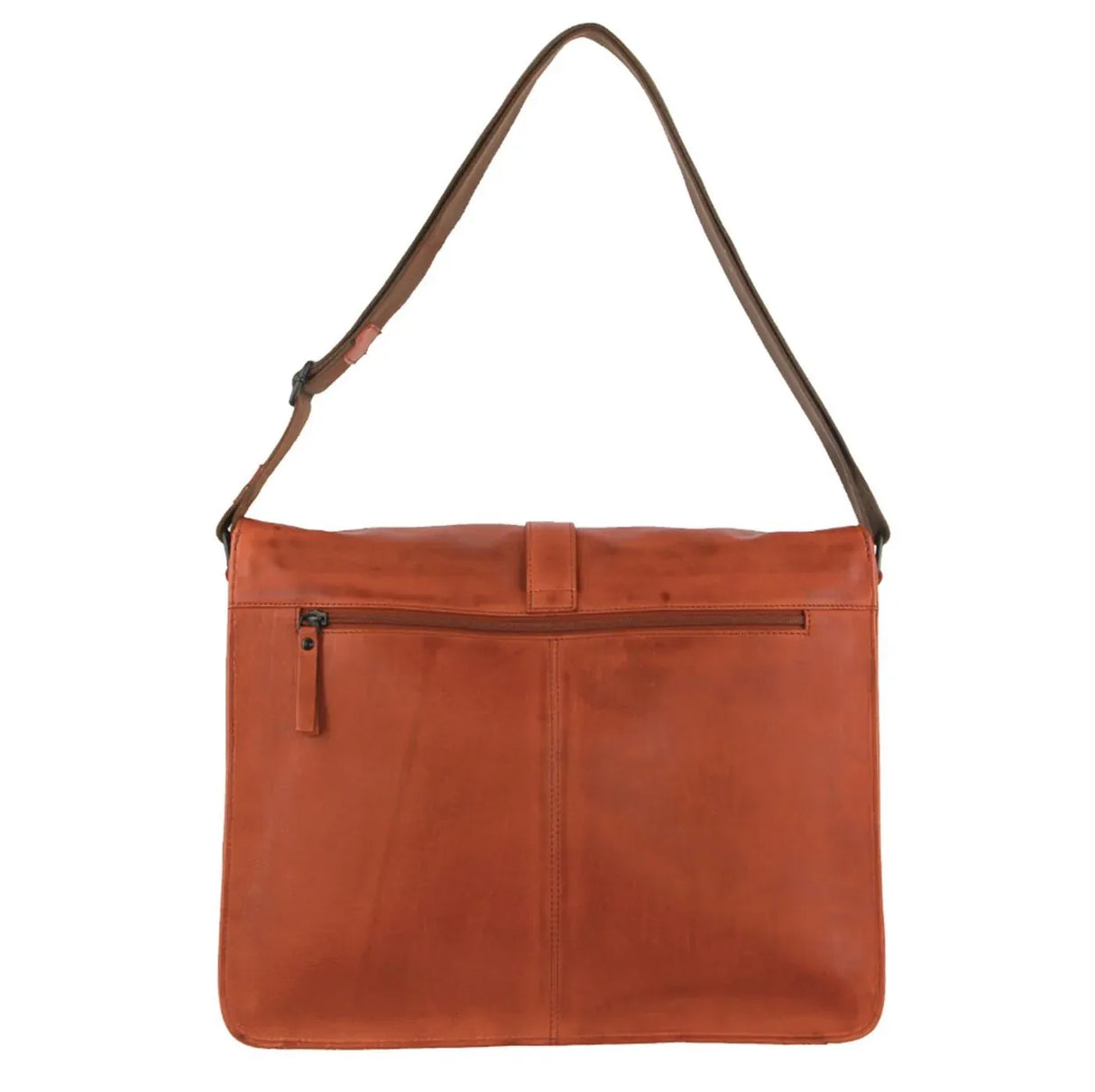 Pierre Cardin Italian Leather Flap-Over Laptop Computer Bag in Cognac