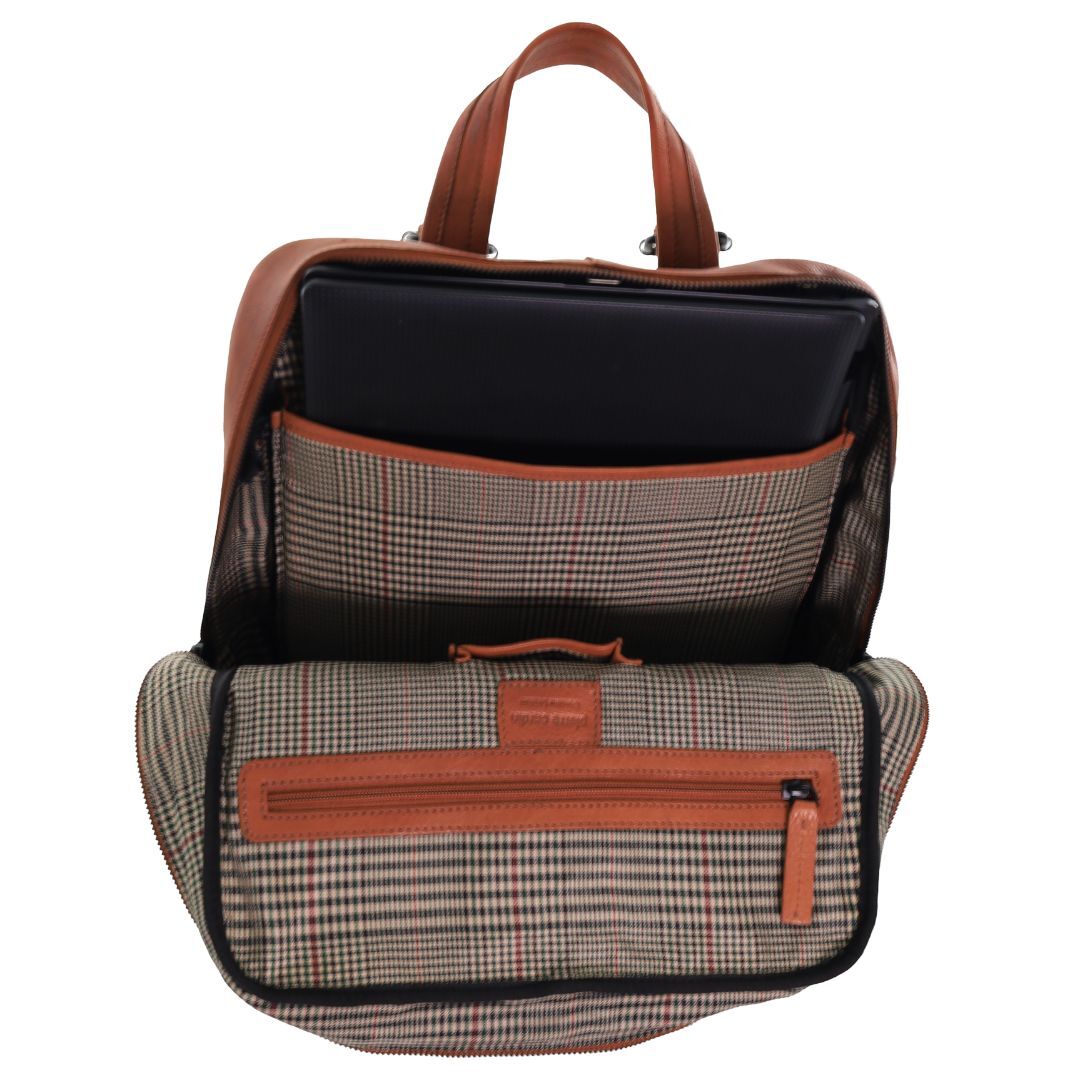 Pierre Cardin Mens Leather Sleek Backpack Bag - Cognac (w/ Laptop Compartment)