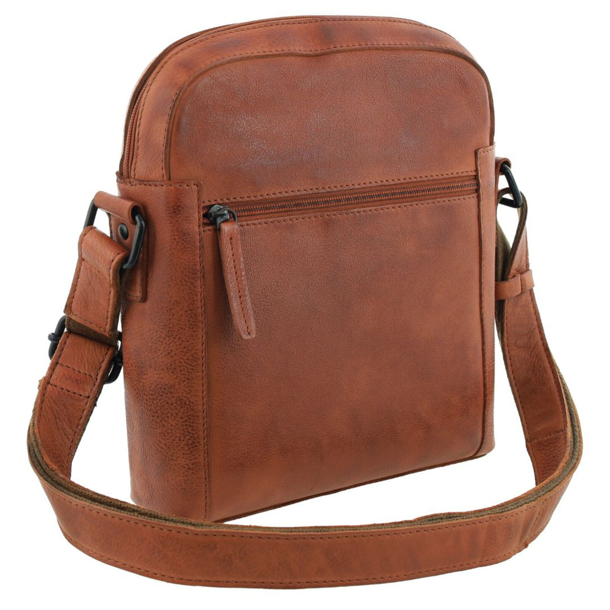 Pierre Cardin Mens Large Leather Crossbody Bag - Cognac (Front & Back Zipped Pocket)