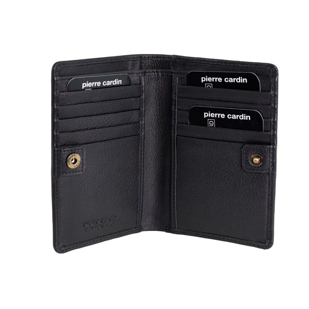 Pierre Cardin Ladies Leather Snap Button Bi-Fold Wallet - Black