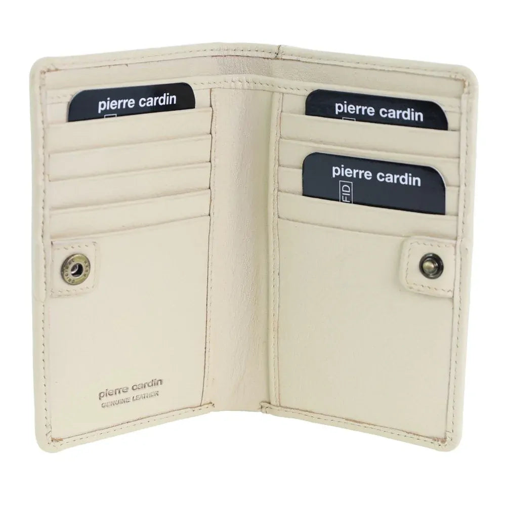 Pierre Cardin Ladies Leather Snap Button Bi-Fold Wallet - Bone