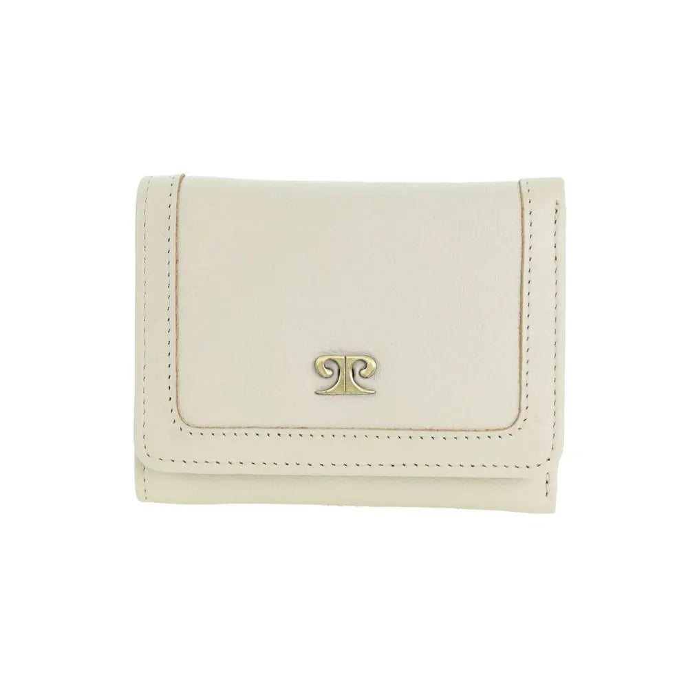 Pierre Cardin Ladies Leather Snap Button Tri-Fold Wallet - Bone