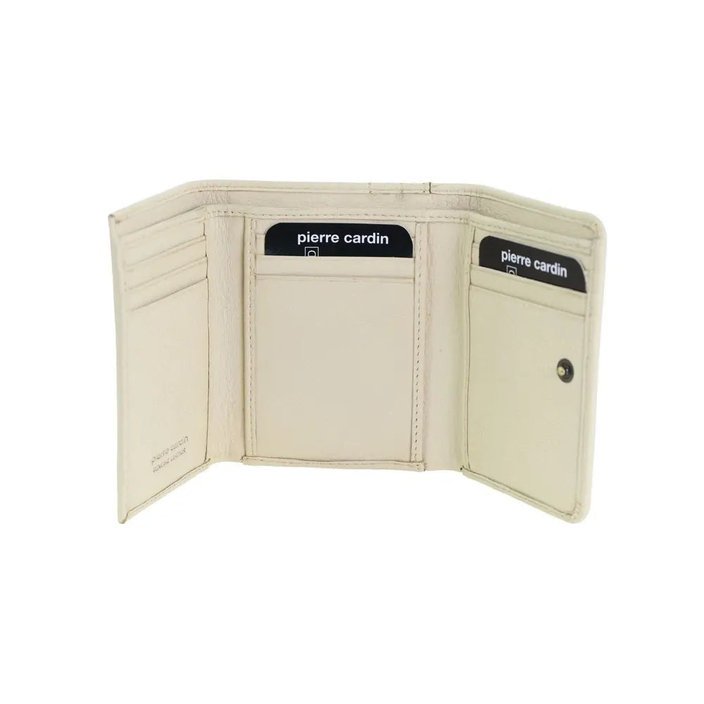 Pierre Cardin Ladies Leather Snap Button Tri-Fold Wallet - Bone