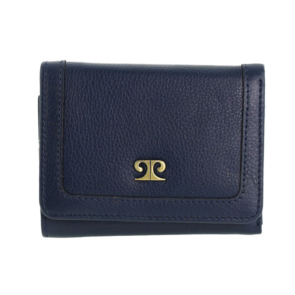 Pierre Cardin Ladies Leather Snap Button Tri-Fold Wallet - Navy