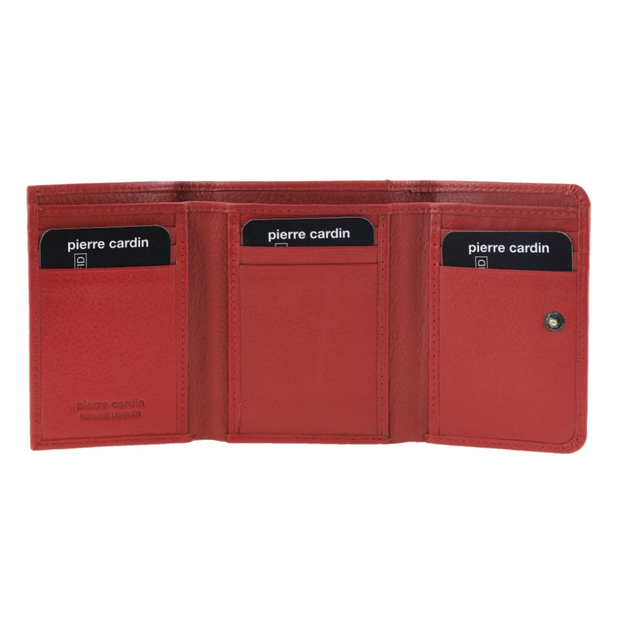Pierre Cardin Ladies Leather Snap Button Tri-Fold Wallet - Red