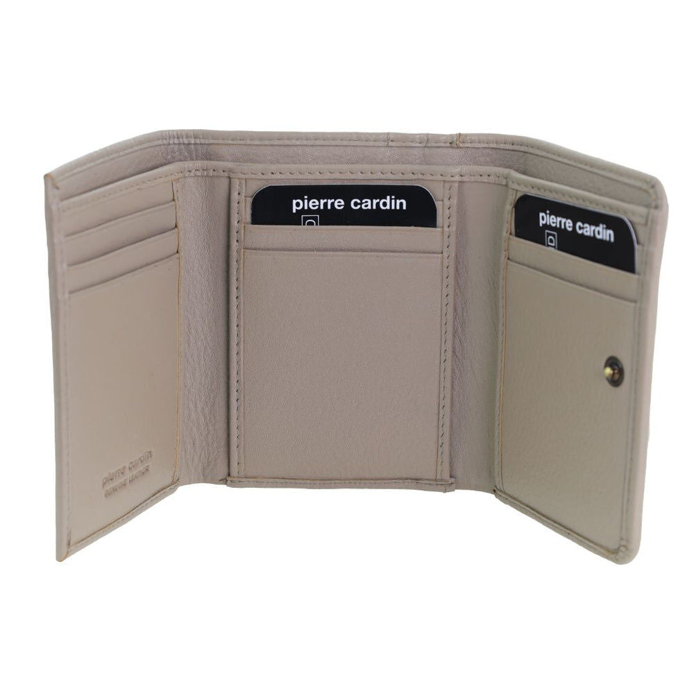 Pierre Cardin Ladies Leather Snap Button Tri-Fold Wallet - Taupe