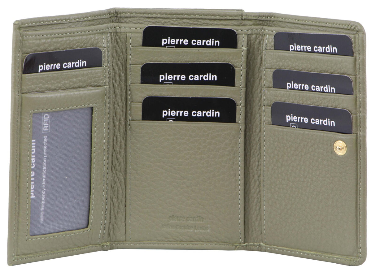 Pierre Cardin Ladies Women's Soft Italian Leather RFID Purse Wallet Rustic - Sage