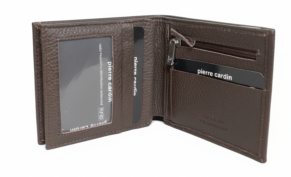 Pierre Cardin Mens Leather Tri Fold Wallet w/ RFID Protection - Brown