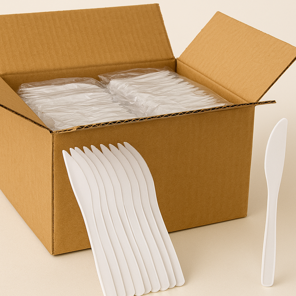 1200x Reusable & Disposable White Plastic Knives - BPA Free Cutlery (Bulk)