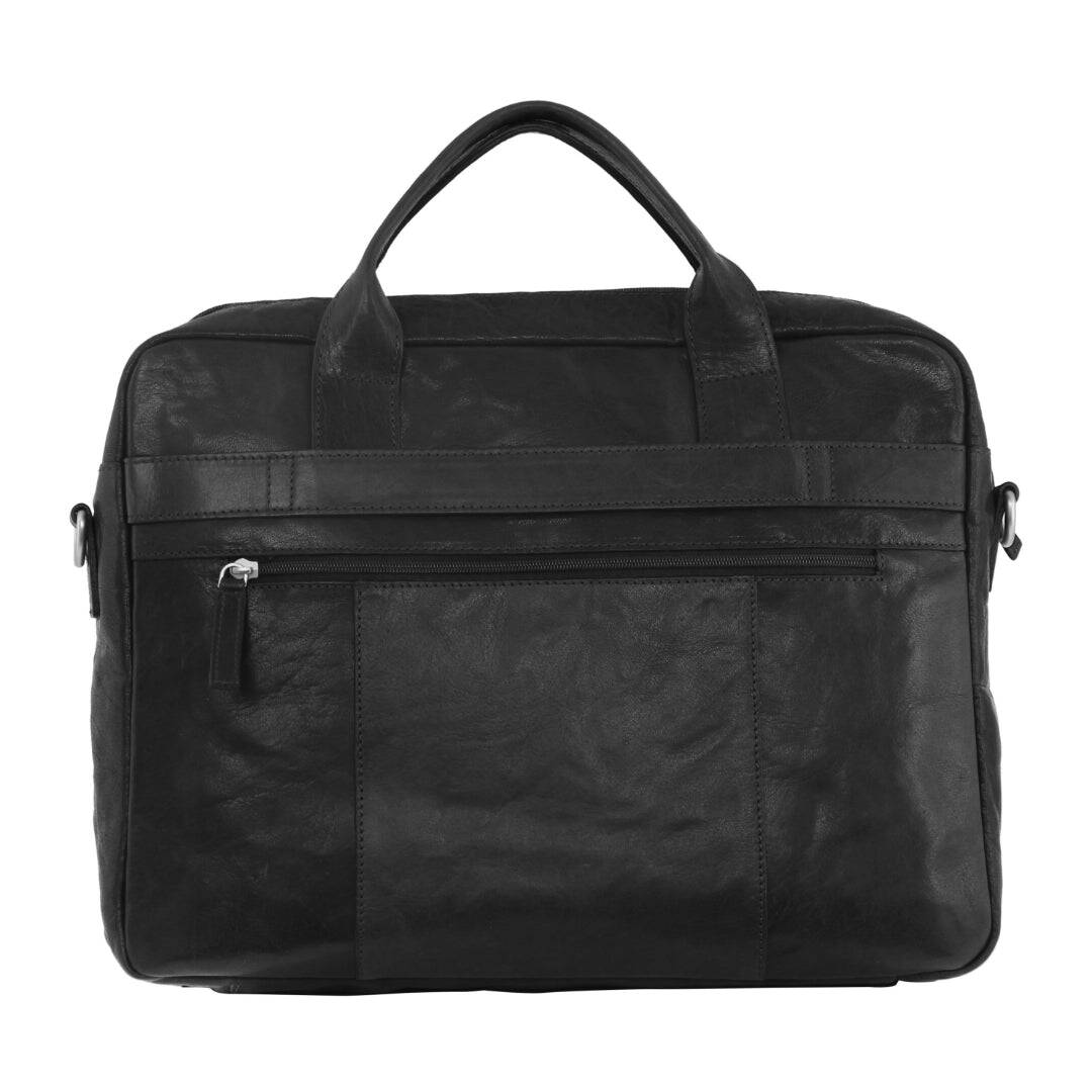Pierre Cardin Messenger Bag Leather 15" Laptop Computer Business Crossbody Briefcase- Black