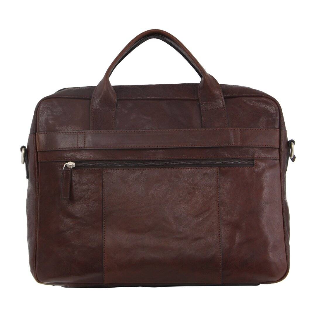 Pierre Cardin Messenger Bag Leather 15" Laptop Computer Business Crossbody Briefcase- Brown