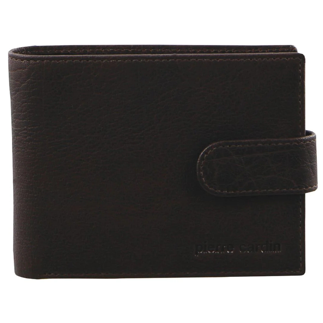 Pierre Cardin Mens Leather Wallet Flap Credit Card Slots RFID Protected - Brown