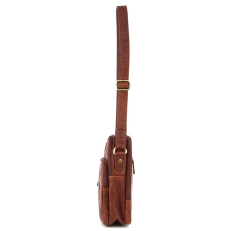 Pierre Cardin Mens Rustic Leather Cross Body Bag Messenger - Chestnut